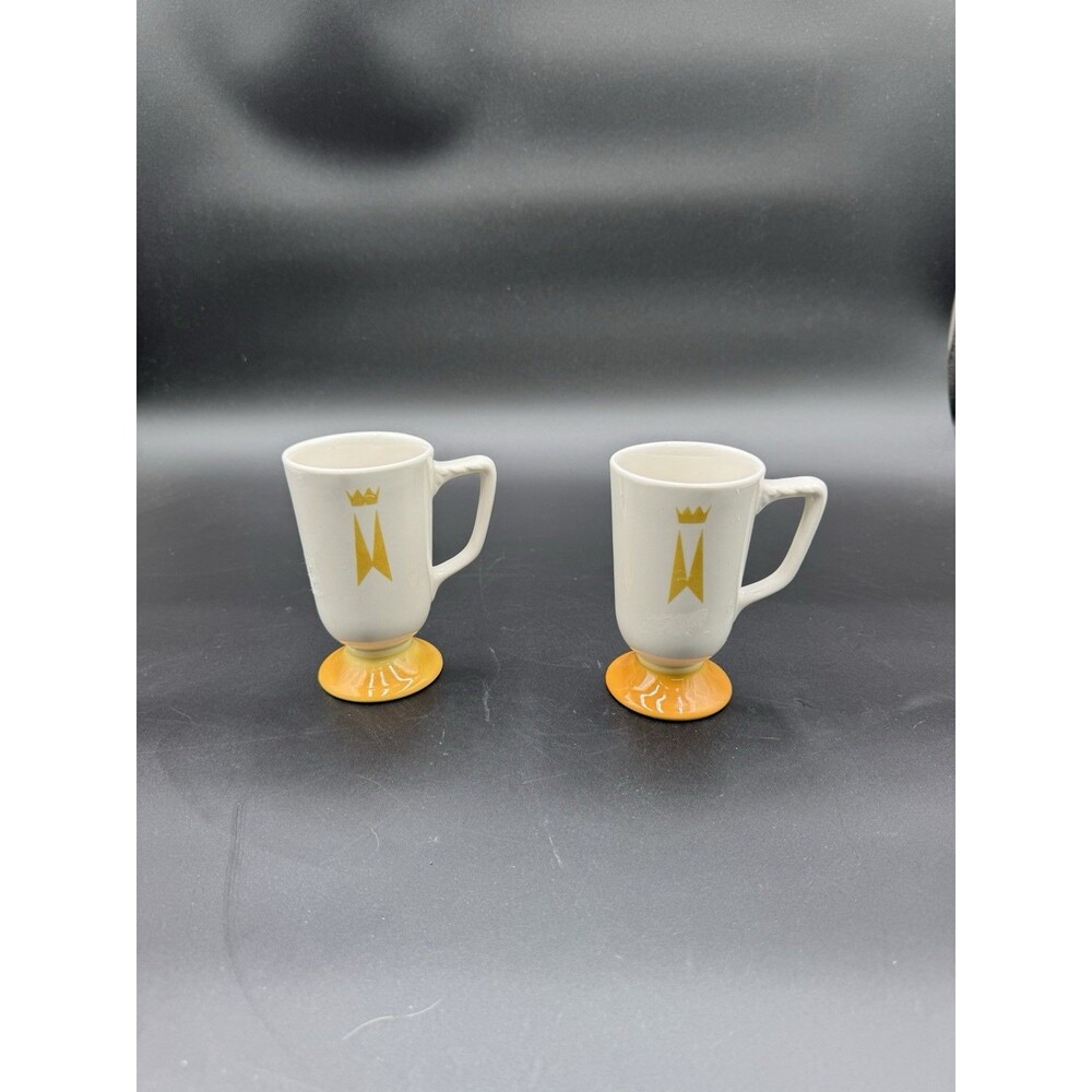 Vintage Homer Laughlin White & Gold Tall Pedestal Crown Hotel Irish Mug Set of 2